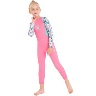 Kids Girls Boys Wetsuit Full Body Neoprene Thermal Swimsuit 2.5MM for Toddler Youth Children Teen, Long Sleeve Child Scuba Diving Surf Suit One Piece Sun Protection for Water Sports (Girl Pink, XXL)