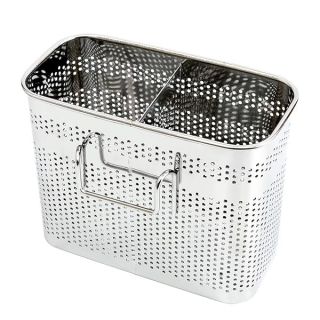 Kitchen Utensils Chopsticks Holder Drying Rack Basket with Hooks 2 Divided Compartments Quality Stainless Steel Large L5.4 X H4.3 X W2.6