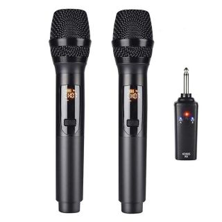 Kithouse K380S UHF Rechargeable Wireless Microphone Karaoke Mic Dual with Receiver System Set - Professional Handheld Dynamic Cordless Microphone for Singing Karaoke Speech Church