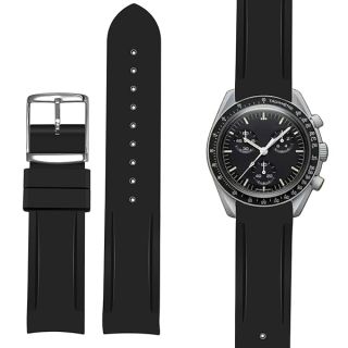 Korlexchi 20MM Black Silicone Watch Strap for Omega X, Swatch, Speedmaster & MoonSwatch - Durable Replacement Band