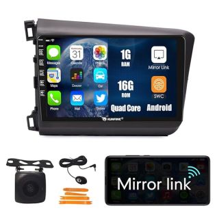 Kunfine Car Android Navigation Stereo GPS Radio Reverse Camera Display 9" IPS Touchscreen Headunit Tablet Pad Media Player for Honda Civic 2012-2015 LHD, if Applicable Quad Core 1G+16G