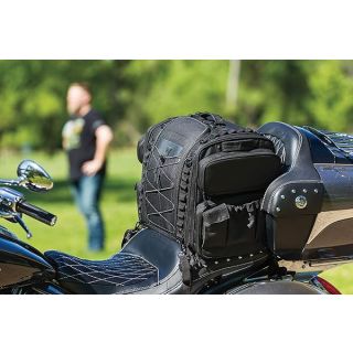 Kuryakyn 5284 Momentum Road Warrior Motorcycle Travel Luggage: Weather Resistant Seat/Trunk/Rack Bag with Sissy Bar Straps, Black