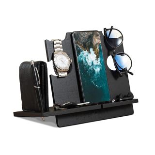 LAC Wood Phone Docking Station - Nightstand Organizer for Men Cell Phone, Watch, Wallet - Birthday Gift Men, Dad or Husband