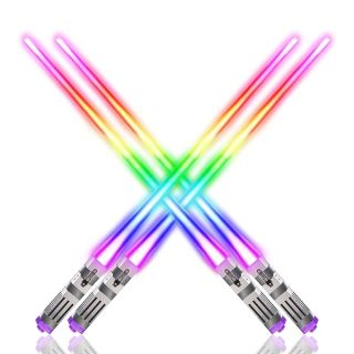 LIGHTSABER CHOPSTICKS LIGHT UP STAR WARS LED Glowing Light Saber Chop Sticks REUSABLE Sushi Lightup Sabers Bright LEDs - 8 Color Modes - 2 Pairs