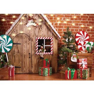 LTLYH 7X5ft Christmas Photo Backdrop Christmas Gingerbread House Candy Tree Photoshoot Background for Kids Portrait Photo Studio Booth Photographer Props Backdrop 119