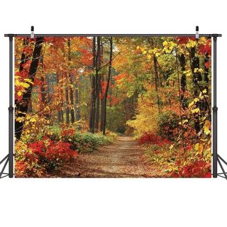 LYWYGG Autumn Scenery Deciduous Background 7x5ft Vinyl Deciduous Mountain Road Photography Backdrop Tree and Yellow Fall Leaves View Background Studio Props CP-67