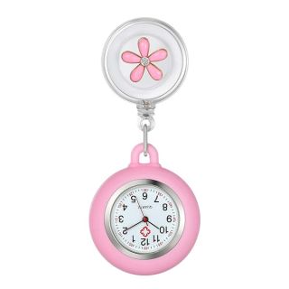 Lancardo Lapel Watch for Nurses Doctors Clip-on Hanging Nurse Watches Cute Leaves Pattern White Silicone Cover Badge Stethoscope Retractable Fob Watch