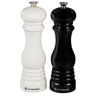 Le Creuset Salt and Pepper Mill Set, 8" x 2 1/2" each, Black & White