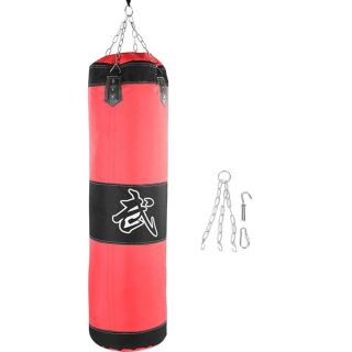 Leather Punching Bag,Punch Bag Second Hand,Heavy Boxing Punching Bag, Empty Sandbag Hanging Punching Bag Training MMA Kickboxing Muay Thai Boxing Sandbag Hook Kick Sandbag for Kid Adult(1m Red)