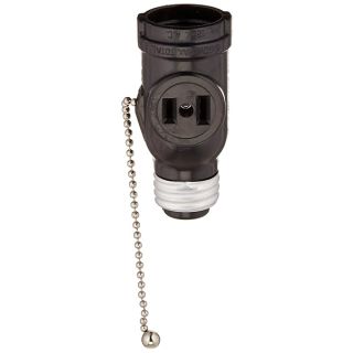 Leviton 1406 660 Watt, 125 Volt, Two Outlet With Pull Chain Socket Adapter, Black