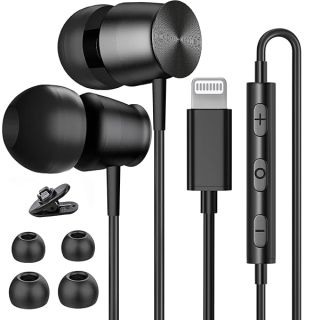 Lightning Headphones for iPhone 13 14 12 Pro Max MFi Certified Lightning Earbuds with Mic Noise Isolation Stereo Bass in-Ear Headphones Lightning Connector Wired Earphones for iPhone 11 XR SE