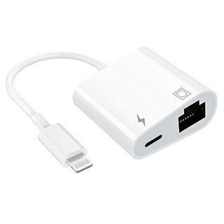 Lightning to Ethernet Adapter,  2 in 1 RJ45 Ethernet LAN Network Adapter with Charge Port Compatible with iPhone/iPad/iPod, Plug and Play, Supports 100Mbps Ethernet Network