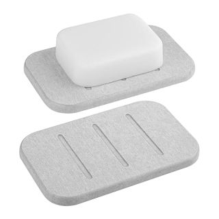 Linkidea 2 Pack Diatomite Soap Dish, Fast Drying Soap Saver, Soap Bar Holder for Bath Shower, Self-Dry Soap Container (Gray)