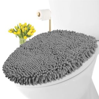 LuxUrux Soft Chenille Bathroom Toilet Lid Cover, Machine Washable Seat Covers, 18.5 x 18.5'', Stays in Place Rubber Backing, Fits Most Round, Elongated and Oblong Lids, Accessories Decor, Gray