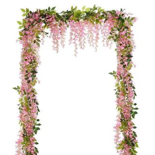 Lvydec Wisteria Artificial Flowers Garland, 4 Pcs Total 28.8ft Artificial Wisteria Vine Silk Hanging Flower for Home Garden Outdoor Ceremony Wedding Arch Floral Decor (Pink)