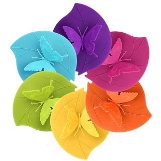 ME.FAN Silicone Cup Lids - 6 Set Creative Butterfly Mug Cover - Anti-dust Airtight Seal Silicone Drink Cup Lids - Hot Cup Lids In Bright Colors