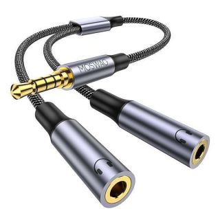 MOSWAG Headphone Mic Splitter 3.5mm Headset Y Adapter 2 Female to 1 Male 3.5mm Jack Cable, Mic Audio Splitter, Headset Splitter Cable with Separate Audio Microphone Jacks（Dual Headphone Splitter）