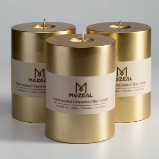 MOZEAL 3" x 4" Hand-Poured Unscented Candle,Dripless Pillar Candle Set of 3,Long Clean Burning,Approx 72 Hours Burn Time,Rustic Country Style,Wedding,Dinner,Christmas and Home Decor,White