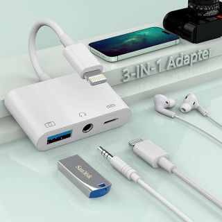 MTAKYA 3-in-1 Lightning USB Auxiliary Adapter