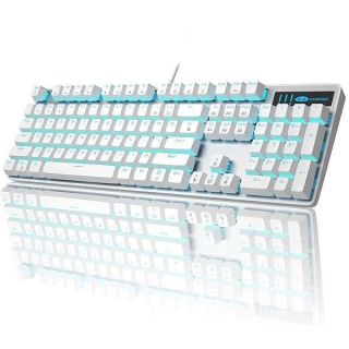 MageGee Mechanical Gaming Keyboard, Wired USB Adjustable Backlight Keyboard, New Mechanical Storm 100% Anti-ghosting Keyboard with Blue Switches for Windows PC/MAC Games (White)