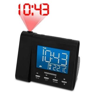 Magnasonic Projection Alarm Clock: AM/FM Radio, Dual Alarm, Battery Backup & More - Black (EAAC601)