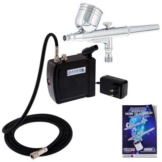 Master Airbrush Multi-Purpose Airbrushing System Kit with Portable Mini Air Compressor - Gravity Feed Dual-Action Airbrush, Hose, How-To-Airbrush Guide Booklet - Hobby, Craft, Cake Decorating, Tattoo