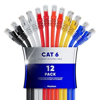 Maximm Cat 6 Ethernet Cable 6 ft (12-Pack) - High-Speed LAN Cable, Internet Cable, Patch Cable, and Network Cable - UTP, 10Gbps, 550MHz Ethernet Cord - Multicolor