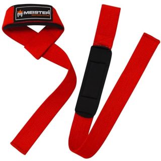 Meister Neoprene-Padded No-Slip Weight Lifting Straps for Grip (Pair) - Red