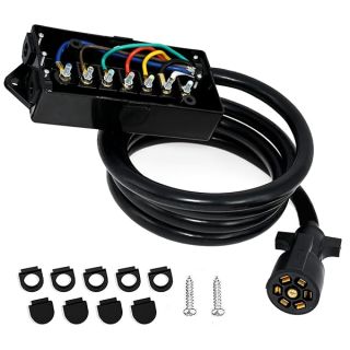 Miady 7 Way Heavy Duty Trailer Plug & 8ft Weatherproof Junction Box - Durable Inline Cord for Trailers