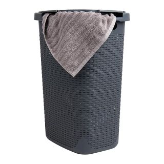 Mind Reader 60L Slim Laundry Hamper, Clothes Basket, Lid, Wicker Design, Plastic, 17.65"L x 13.75"W x 24.15"H, Gray