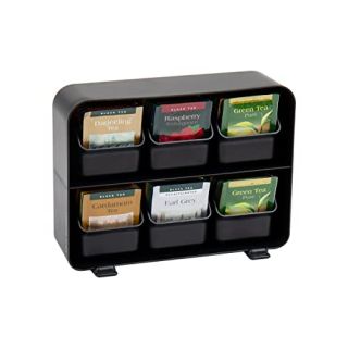 Mind Reader Tea Bag Organizer, Tea Station Organizer, Countertop Storage, Kitchen, Plastic, 10.25"L x 3.25"W x 7.75"H, Black