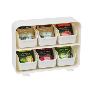 Mind Reader Tea Bag Organizer, Tea Station Organizer, Countertop Storage, Kitchen, Plastic, 10.25"L x 3.25"W x 7.75"H, White