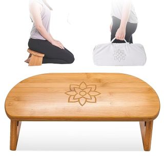 Mindful Modern Folding Meditation Bench - Bamboo Kneeling Stool with Locking Magnetic Hinges - Portable Cross Legged Folding Seiza Chair w/Travel Bag