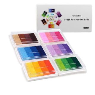 Miraclekoo Rainbow Ink Pads Set of 6 - Washable Multicolor Craft Stamp Pads for Paper, Wood & Fabric