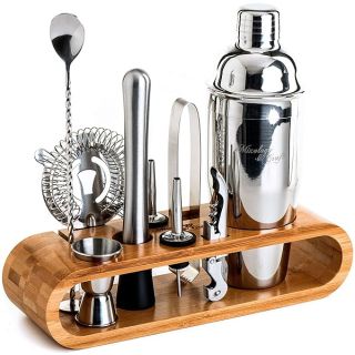 Mixology Bartender Kit: 10-Piece Bar Tool Set with Bamboo Stand | Perfect Home Bartending Kit and Martini Cocktail Shaker Set for a Perfect Drink Mixing Experience | Fun Housewarming Gift (Silver)