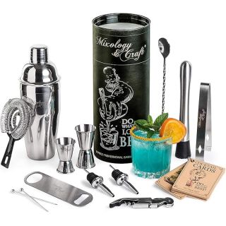 Mixology Bartender Kit: 14-Piece Cocktail Shaker Set - Bar Tool Set for Home and Professional Bartending - Martini Shaker Set with Drink Mixing Bar Tools - Exclusive Cocktail Picks and Recipes Bonus