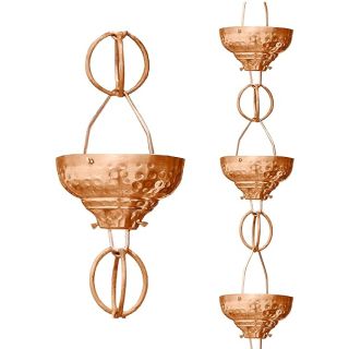 Monarch Rain Chains Eastern Hammered Cup Rain Chain Downspout, 8-1/2 Feet Length Replacement Downspout for Gutters, Pure Copper