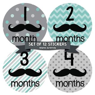 Months in Motion Baby Monthly Stickers - Baby Milestone Stickers - Newborn Boy Stickers - Month Stickers for Baby Boy - Baby Boy Stickers - Newborn Monthly Milestone Stickers - Mustache