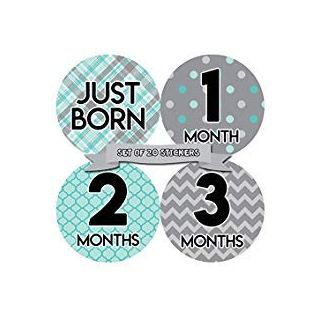 Months in Motion Baby Monthly Stickers - Baby Milestone Stickers - Newborn Boy Stickers - Month Stickers for Baby Boy - Baby Boy Stickers - Newborn Monthly Milestone Stickers - Set of 20