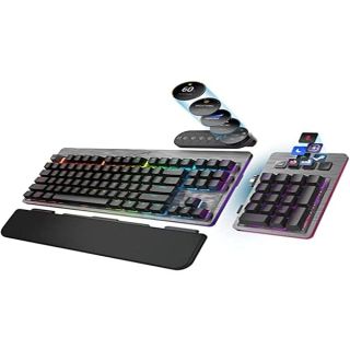 Mountain Everest Max Mechanical RGB Gaming Keyboard - Modular - Integrated Display Keys - Hot-Swappable Switches - OBS Controls Integration (Gunmetal Gray, Red - Linear &amp; Quiet)