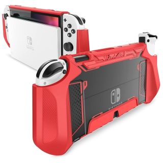 Mumba Dockable Case for Nintendo Switch OLED 2021, [Blade Series] TPU Grip Protective Cover Accessories Compatible with Nintendo Switch OLED and Joy-Con Controller (Red)