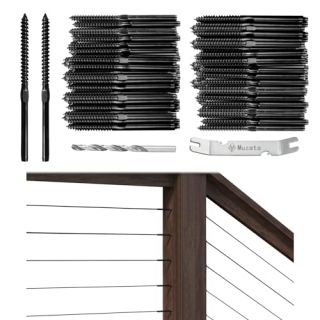 Muzata 20 Pack 1/8" Black Swage Lag Screws Left and Right Cable Railing Kit Cable Railing Hardware Handed Thread for Wood Post T316 Stainless Steel Stair WoodBudget Cable Railing System 10 Pairs CK17