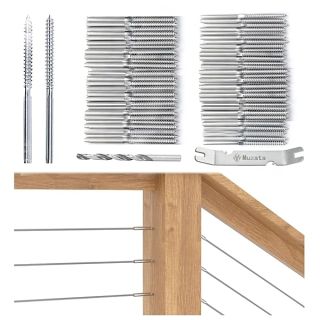 Muzata 20 Pack 1/8" Swage Lag Screws Left and Right Cable Railing Kit Cable Railing Hardware Handed Thread for Wood Post T316 Stainless Steel Stair WoodBudget Cable Railing System 10 Pairs CK17