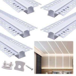 Muzata 5Pack 3.3FT/1M Plaster in LED Channel Trimless Recessed LED Strip Diffuser Channel Spotless Deeper Wider LED Aluminum Channel for Drywall Ceiling Wall U117 WW 1M