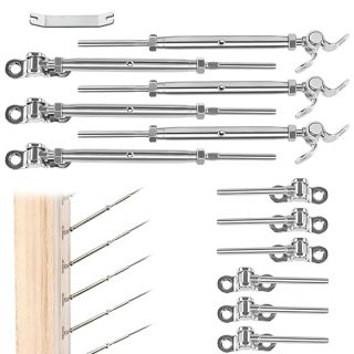 Muzata 6 Pairs Cable Railing Kit 1/8" Swage Toggle Turnbuckle Cable Railing Hardware T316 Stainless Steel for Wood Post WoodEasy Cable Railing System Angle 180° Adjustable Stairs 6 Cable Lines CK07