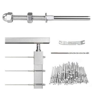 Muzata 60 Pack Cable Railing Kit Hand Swage Threaded Stud Tensioner for 1/8" Cable Railing System 2x2 Metal Post Cable Railing Hardware Terminal T316 Stainless Steel Marine Grade CR23, CA6