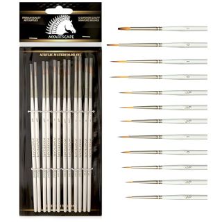 MyArtscape Artist Supplies Miniature Paint Brushes, Set of 12 for Detail & Fine Point Painting - use with Acrylic, Watercolor, Oil, Gouache - for Pinstriping, Warhammer 40k, Models & Lettering White