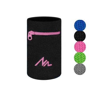 NEWZILL Wrist Wallet Wristband with Zipper - Cotton Sweatbands for Men & Women, Ideal for Running, Walking, Basketball, Football, Tennis, Hiking, Workout, and More Long Black/Pink