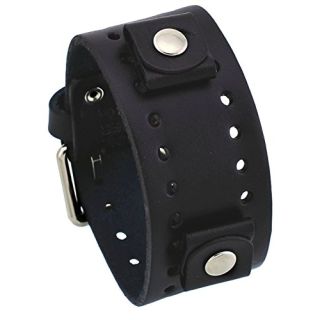 Nemesis BN-K 20mm Lug Width Black Wide Leather Cuff Wrist,mens Watch Band