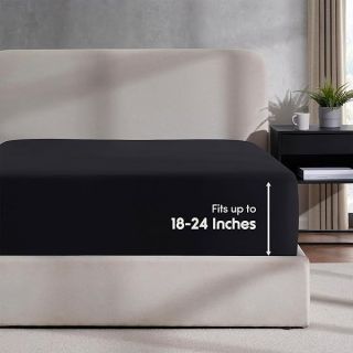 Nestl Black California King Fitted Sheet, Extra Deep Pocket Cal King Fitted Sheet Only, 1800 Microfiber Fitted Bed Sheet, Ultra Soft Fitted Sheet California King Fits up to 24 Inch Mattress